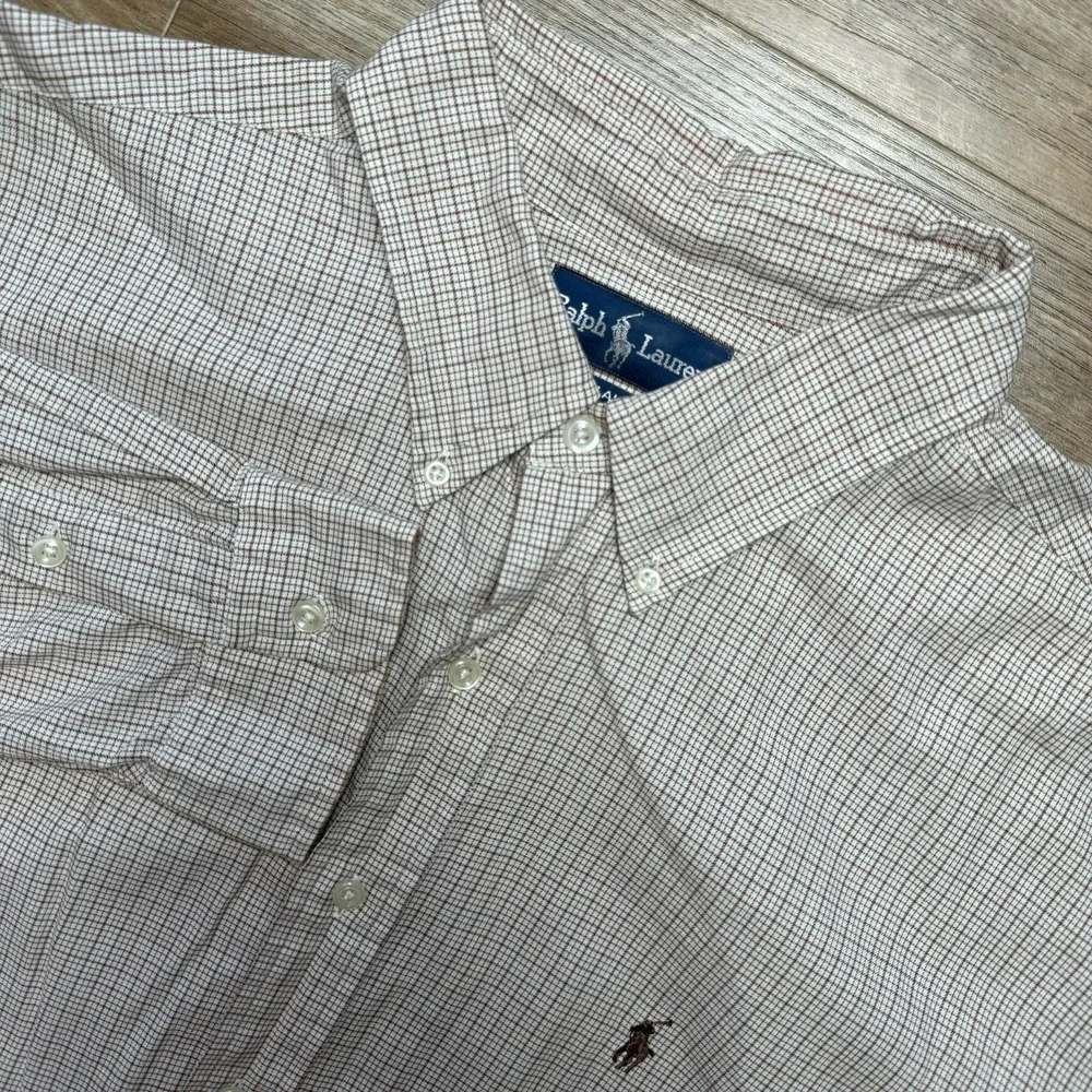 Polo Ralph Lauren L/S Oxford Button Front Shirt Mens 2XL Tan Gingham Check Blake
